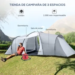 Tienda de Campaña Familiar para 4-6 Personas con 2 Ventanas y Bolsa de Transporte Impermeable Anti-UV 590x245x19... - Ogal.Es