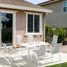 Juego de Mesa y 6 Sillas para Terraza con Orificio para Sombrilla y Encimera de Cristal para Terraza Patio Gris - Ogal.Es
