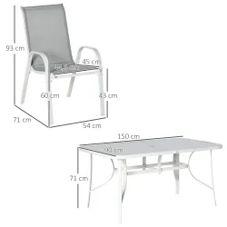Juego de Mesa y 6 Sillas para Terraza con Orificio para Sombrilla y Encimera de Cristal para Terraza Patio Gris - Ogal.Es