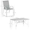 Juego de Mesa y 6 Sillas para Terraza con Orificio para Sombrilla y Encimera de Cristal para Terraza Patio Gris - Ogal.Es