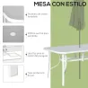 Juego de Mesa y 6 Sillas para Terraza con Orificio para Sombrilla y Encimera de Cristal para Terraza Patio Gris - Ogal.Es