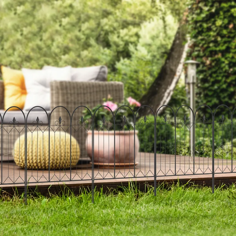 Set de 5 Vallas Decorativas para Jardín Metálicas 305x79,5 cm Combinación Libre Barrera para Animales Negro - Ogal.Es