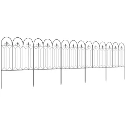 Set de 5 Vallas Decorativas para Jardín Metálicas 305x79,5 cm Combinación Libre Barrera para Animales Negro - Ogal.Es