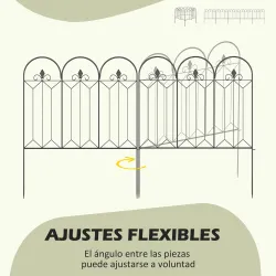 Set de 5 Vallas Decorativas para Jardín Metálicas 305x79,5 cm Combinación Libre Barrera para Animales Negro - Ogal.Es