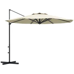 Sombrilla de Jardín Ajustable Ø294x242 cm con Poste Giratorio 360° Ángulo de Techo Ajustable y Ventilación Crema - Ogal.Es
