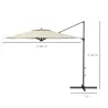 Sombrilla de Jardín Ajustable Ø294x242 cm con Poste Giratorio 360° Ángulo de Techo Ajustable y Ventilación Crema - Ogal.Es