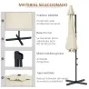 Sombrilla de Jardín Ajustable Ø294x242 cm con Poste Giratorio 360° Ángulo de Techo Ajustable y Ventilación Crema - Ogal.Es