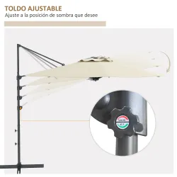 Sombrilla de Jardín Ajustable Ø294x242 cm con Poste Giratorio 360° Ángulo de Techo Ajustable y Ventilación Crema - Ogal.Es