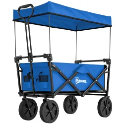 Carro Plegable con Toldo Desmontable Longitud y Ángulo del Mango Ajustables y Bolsa de Transporte Carga 100 kg Azul - Ogal.Es