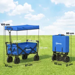 Carro Plegable con Toldo Desmontable Longitud y Ángulo del Mango Ajustables y Bolsa de Transporte Carga 100 kg Azul - Ogal.Es