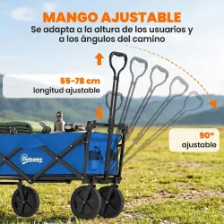 Carro Plegable con Toldo Desmontable Longitud y Ángulo del Mango Ajustables y Bolsa de Transporte Carga 100 kg Azul - Ogal.Es