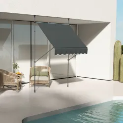 Toldo Manual Retráctil con Manivela 200x120x210-300 cm con Altura Ajustable Impermeable y Anti-UV Gris Oscuro - Ogal.Es