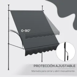 Toldo Manual Retráctil con Manivela 200x120x210-300 cm con Altura Ajustable Impermeable y Anti-UV Gris Oscuro - Ogal.Es