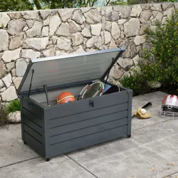 Baúl de Exterior de Acero Galvanizado con 4 Ruedas 2 Asas y 1 Cerradura con Llave 120x62x66 cm Gris Oscuro - Ogal.Es