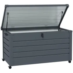 Baúl de Exterior de Acero Galvanizado con 4 Ruedas 2 Asas y 1 Cerradura con Llave 120x62x66 cm Gris Oscuro - Ogal.Es