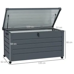 Baúl de Exterior de Acero Galvanizado con 4 Ruedas 2 Asas y 1 Cerradura con Llave 120x62x66 cm Gris Oscuro - Ogal.Es