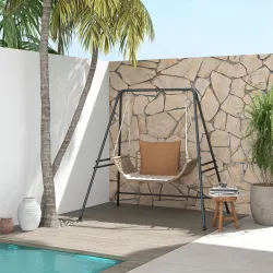 Soporte para Silla Colgante Sostén para Columpio con Marco de Acero Carga 150 kg para Patio Terraza Negro - Ogal.Es