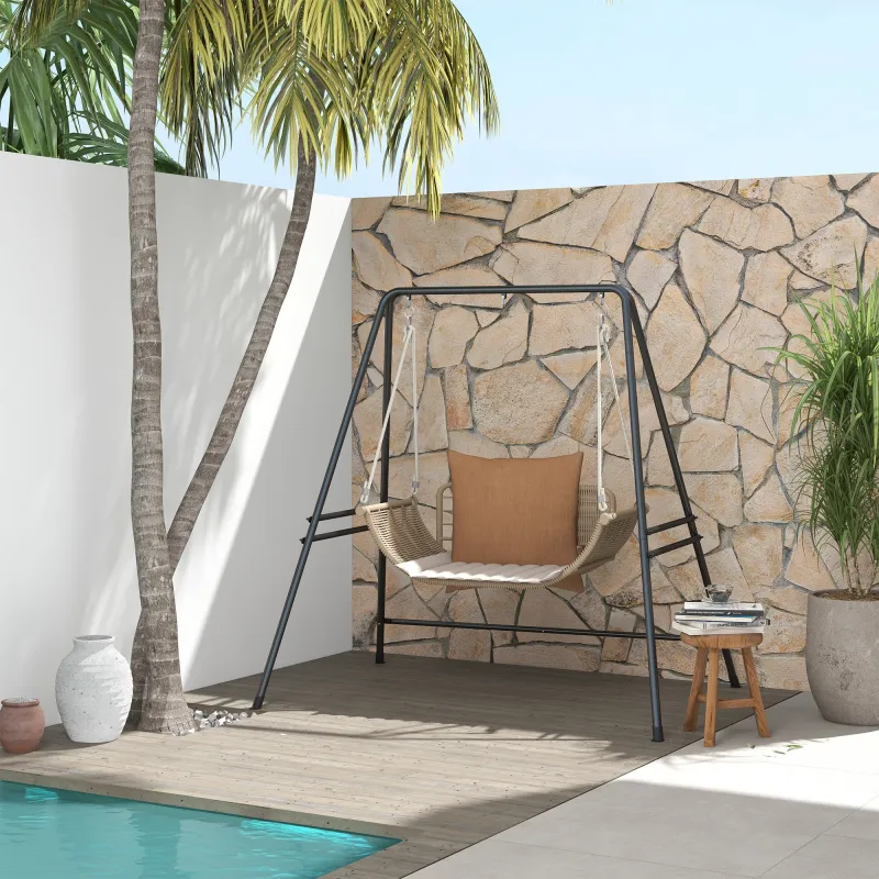 Soporte para Silla Colgante Sostén para Columpio con Marco de Acero Carga 150 kg para Patio Terraza Negro - Ogal.Es