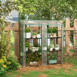 Invernadero de Jardín de 3 Niveles con Estantes Techo Inclinado y Puertas con Cremallera 143x46x141/151 cm Trans... - Ogal.Es