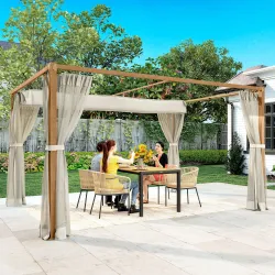 Pérgola de Jardín 4x3 m con Techo Retráctil Mosquiteras Laterales de Malla y Marco de Aluminio para Terraza Natural - Ogal.Es