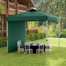 Carpa Plegable de Jardín de 2,5x2,5 m con Altura Ajustable Anti-UV con 1 Pared Lateral y Bolsas de Arena Verde - Ogal.Es