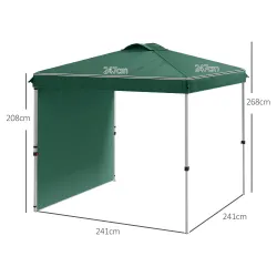 Carpa Plegable de Jardín de 2,5x2,5 m con Altura Ajustable Anti-UV con 1 Pared Lateral y Bolsas de Arena Verde - Ogal.Es