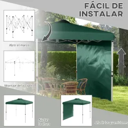 Carpa Plegable de Jardín de 2,5x2,5 m con Altura Ajustable Anti-UV con 1 Pared Lateral y Bolsas de Arena Verde - Ogal.Es
