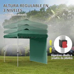 Carpa Plegable de Jardín de 2,5x2,5 m con Altura Ajustable Anti-UV con 1 Pared Lateral y Bolsas de Arena Verde - Ogal.Es