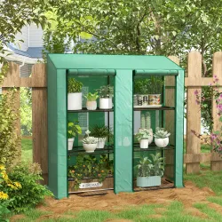 Invernadero de Jardín de 3 Niveles con Estantes Techo Inclinado y Puertas con Cremallera 143x46x141/151 cm Verde - Ogal.Es