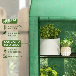 Invernadero de Jardín de 3 Niveles con Estantes Techo Inclinado y Puertas con Cremallera 143x46x141/151 cm Verde - Ogal.Es