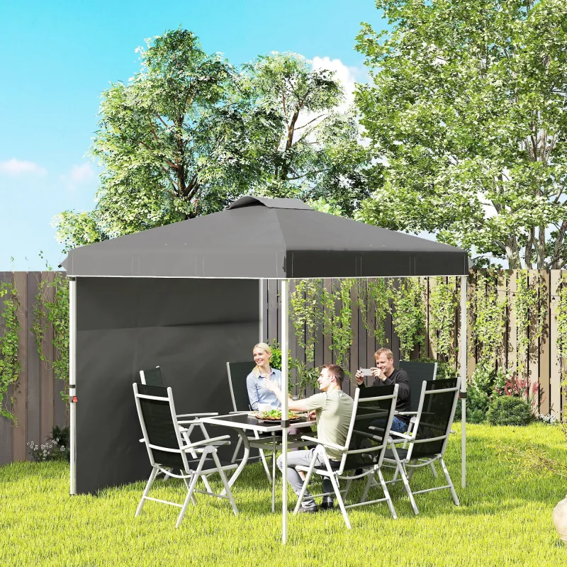 Carpa Plegable de Jardín de 2,5x2,5 m con Altura Ajustable Anti-UV con 1 Pared Lateral y Bolsas de Arena Gris Os... - Ogal.Es