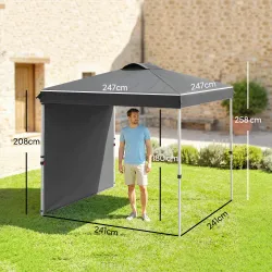 Carpa Plegable de Jardín de 2,5x2,5 m con Altura Ajustable Anti-UV con 1 Pared Lateral y Bolsas de Arena Gris Os... - Ogal.Es