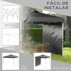 Carpa Plegable de Jardín de 2,5x2,5 m con Altura Ajustable Anti-UV con 1 Pared Lateral y Bolsas de Arena Gris Os... - Ogal.Es