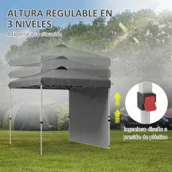 Carpa Plegable de Jardín de 2,5x2,5 m con Altura Ajustable Anti-UV con 1 Pared Lateral y Bolsas de Arena Gris Os... - Ogal.Es