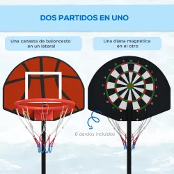 Canasta de Baloncesto Ajustable con Diana Magnética y Dardos Base Rellenable para Interior Ø38x129-179 cm Negro - Ogal.Es