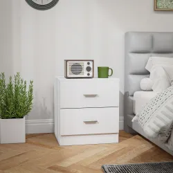 Mesilla de Noche con 2 Cajones Mesita Auxiliar para Salón Dormitorio Carga 30 kg 45x39,5x49 cm Blanco - Ogal.Es