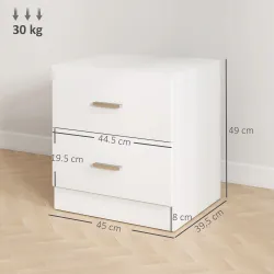 Mesilla de Noche con 2 Cajones Mesita Auxiliar para Salón Dormitorio Carga 30 kg 45x39,5x49 cm Blanco - Ogal.Es