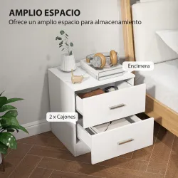 Mesilla de Noche con 2 Cajones Mesita Auxiliar para Salón Dormitorio Carga 30 kg 45x39,5x49 cm Blanco - Ogal.Es