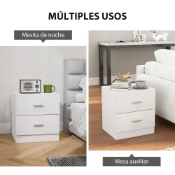 Mesilla de Noche con 2 Cajones Mesita Auxiliar para Salón Dormitorio Carga 30 kg 45x39,5x49 cm Blanco - Ogal.Es