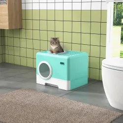 Arenero para Gatos con Pala Bandeja Extraíble 2 Puertas Entrada Principal y Salida Superior 52x41x38,5 cm Verde - Ogal.Es