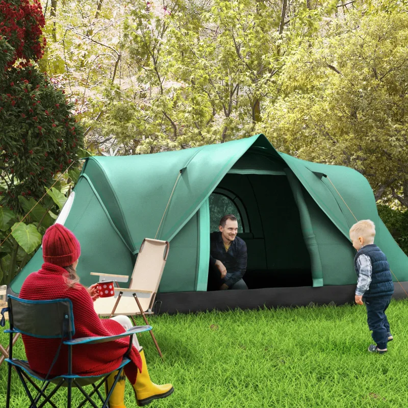 Tienda de Acampada para 5-6 Personas Impermeable 3000mm+ con Bolsa de Transporte y Gancho 455x220x180 cm Verde - Ogal.Es