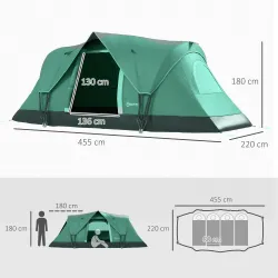 Tienda de Acampada para 5-6 Personas Impermeable 3000mm+ con Bolsa de Transporte y Gancho 455x220x180 cm Verde - Ogal.Es