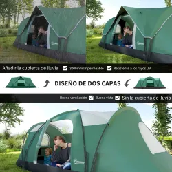 Tienda de Acampada para 5-6 Personas Impermeable 3000mm+ con Bolsa de Transporte y Gancho 455x220x180 cm Verde - Ogal.Es