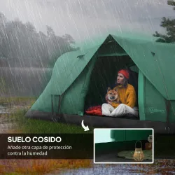 Tienda de Acampada para 5-6 Personas Impermeable 3000mm+ con Bolsa de Transporte y Gancho 455x220x180 cm Verde - Ogal.Es