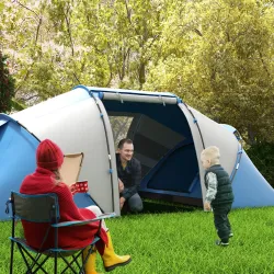 Tienda de Campaña Familiar para 4 Personas con 2 Habitaciones y Bolsa de Transporte 430x230x170 cm Azul y Blanco - Ogal.Es
