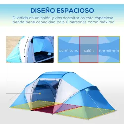 Tienda de Campaña Familiar para 4 Personas con 2 Habitaciones y Bolsa de Transporte 430x230x170 cm Azul y Blanco - Ogal.Es