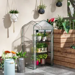 Invernadero de Jardín con 3 Estantes 1 Puerta con Cremallera para Cultivo de Plantas 59x39x127 cm Transparente - Ogal.Es