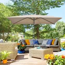 Sombrilla de Aluminio 200x300x253 cm Parasol Rectangular de Jardín Inclinable con Manivela y Poste Desmontable C... - Ogal.Es