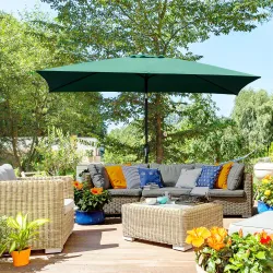 Sombrilla de Aluminio 2x3x2,5 m Parasol Rectangular de Jardín Inclinable con Manivela y Poste Desmontable Verde - Ogal.Es