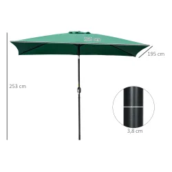 Sombrilla de Aluminio 2x3x2,5 m Parasol Rectangular de Jardín Inclinable con Manivela y Poste Desmontable Verde - Ogal.Es
